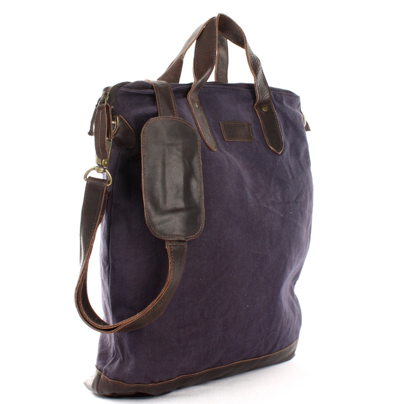 Leconi Shopper Henkeltasche Damen Canvas Leder navy LE0037 Sonderangebot der Fabrik