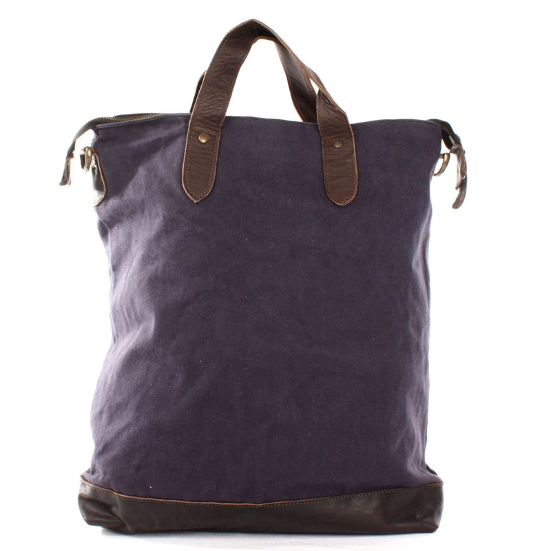 Leconi Shopper Henkeltasche Damen Canvas Leder navy LE0037 Sonderangebot der Fabrik