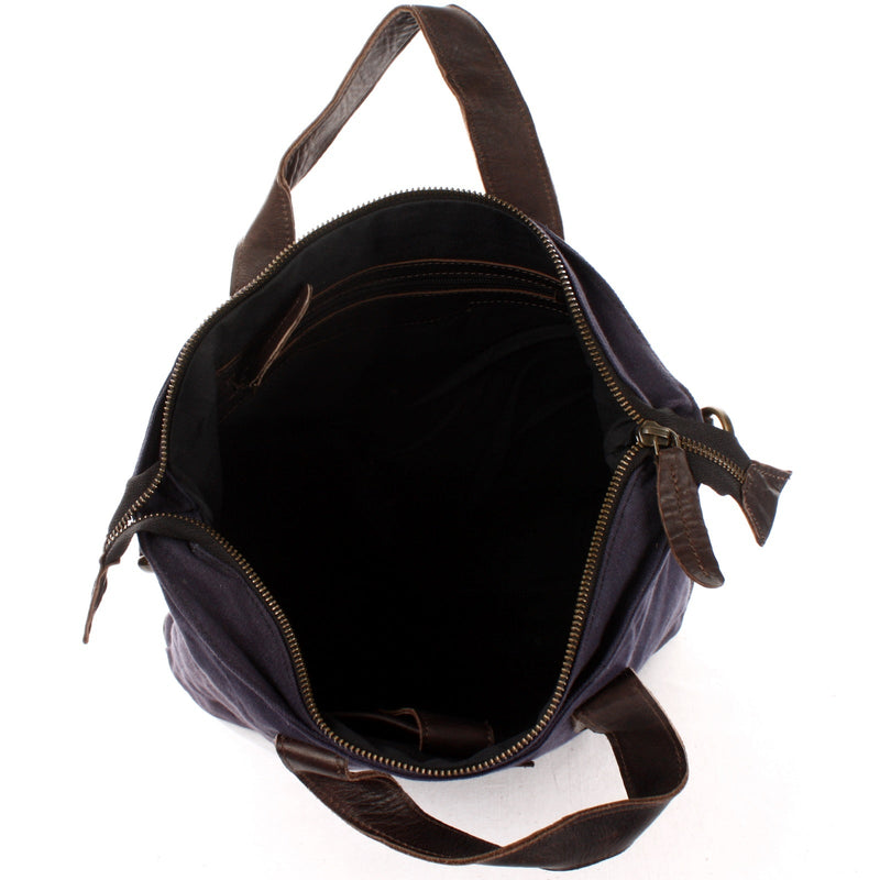 Leconi Shopper Henkeltasche Damen Canvas Leder navy LE0037 Sonderangebot der Fabrik