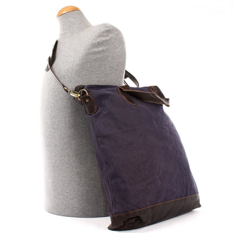 Leconi Shopper Henkeltasche Damen Canvas Leder navy LE0037 Sonderangebot der Fabrik