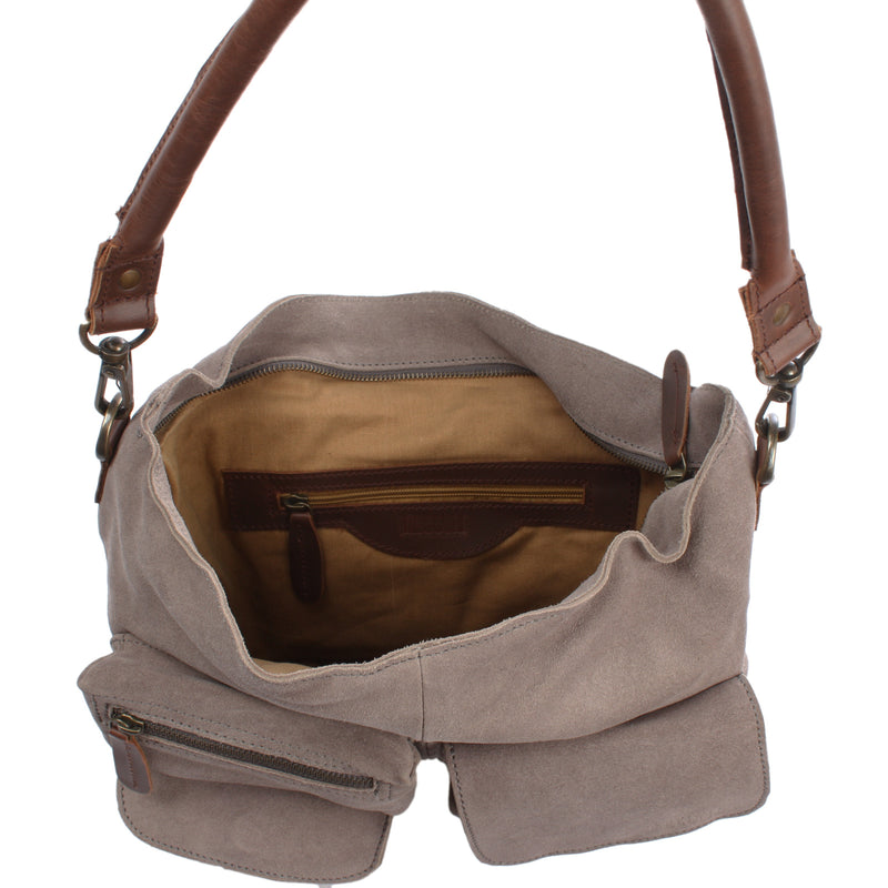 Leconi Schultertasche Umhängetasche Ledertasche Veloursleder grau LE0039 Vierteljährliche Förderung