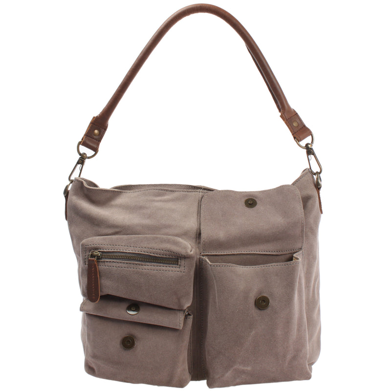 Leconi Schultertasche Umhängetasche Ledertasche Veloursleder grau LE0039 Vierteljährliche Förderung