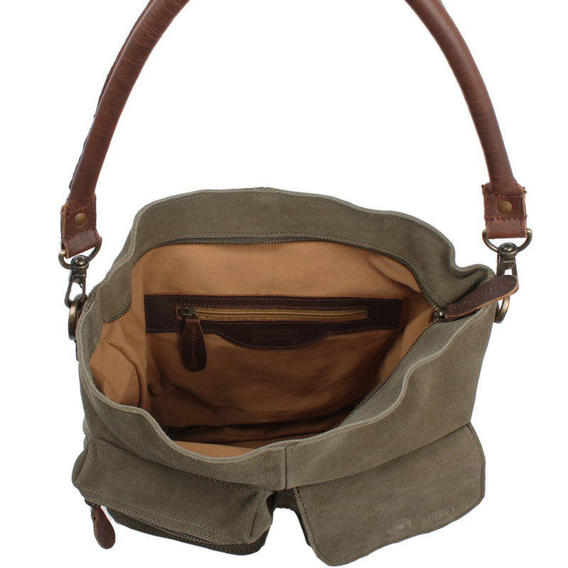 Leconi Schultertasche Umhängetasche Ledertasche Veloursleder grün LE0039 Bis zu 55% Rabatt