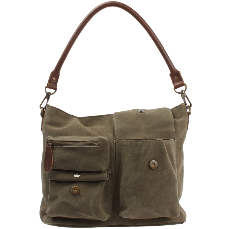 Leconi Schultertasche Umhängetasche Ledertasche Veloursleder grün LE0039 Bis zu 55% Rabatt