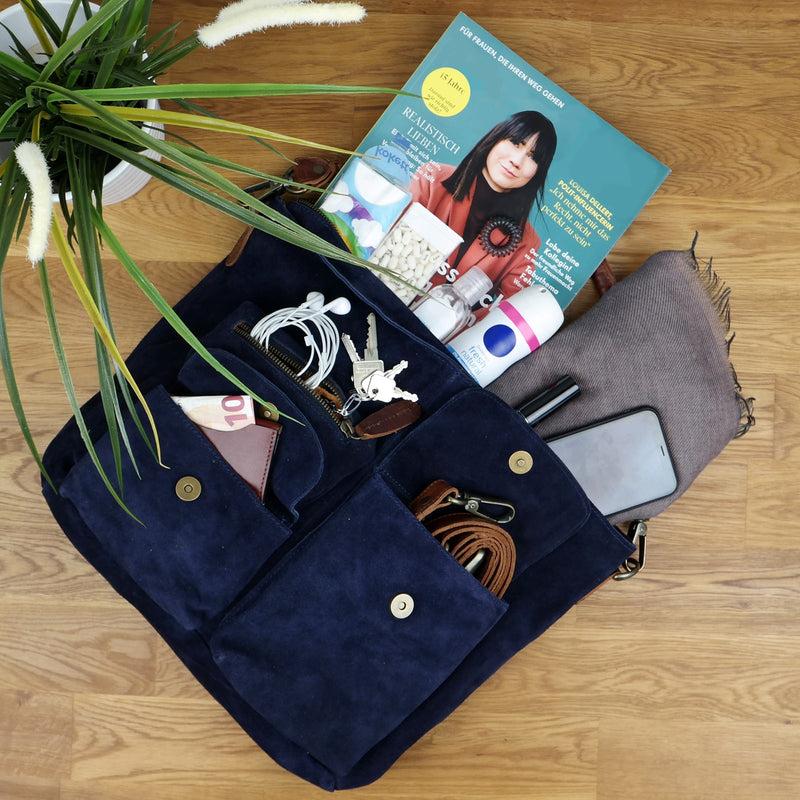 Leconi Schultertasche Umhängetasche Ledertasche Veloursleder navy LE0039 Discount Store für neue Produkte