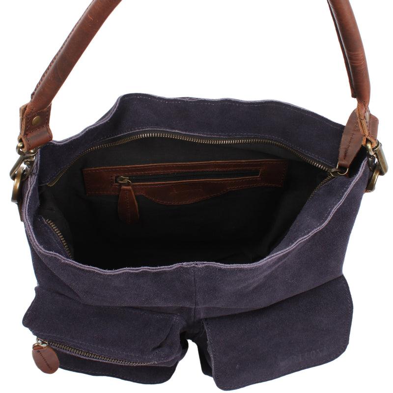 Leconi Schultertasche Umhängetasche Ledertasche Veloursleder navy LE0039 Discount Store für neue Produkte