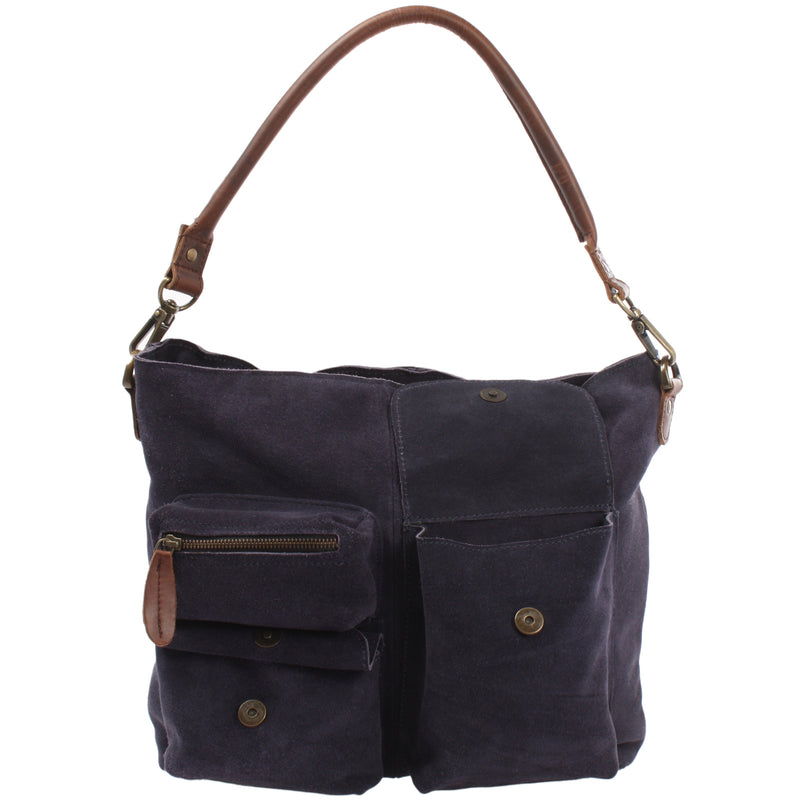 Leconi Schultertasche Umhängetasche Ledertasche Veloursleder navy LE0039 Discount Store für neue Produkte