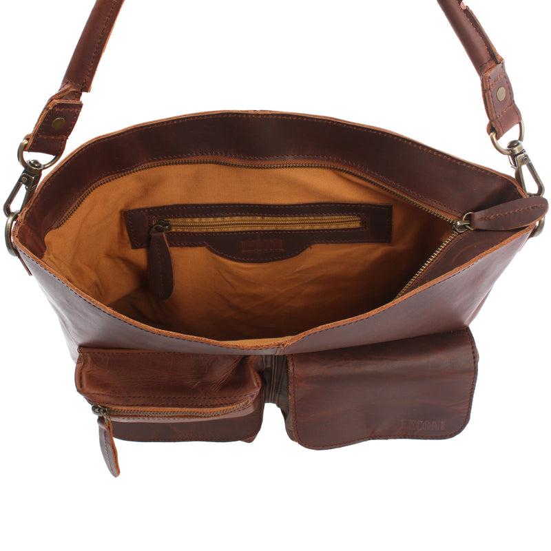 Leconi Schultertasche Umhängetasche Ledertasche Leder braun LE0039 Nur noch ein Tag übrig