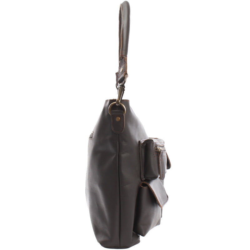 Leconi Schultertasche Umhängetasche Ledertasche Leder dunkelbraun LE0039 Super Rabatt