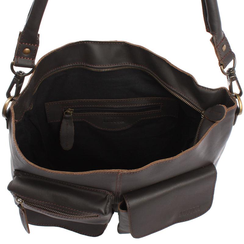 Leconi Schultertasche Umhängetasche Ledertasche Leder dunkelbraun LE0039 Super Rabatt