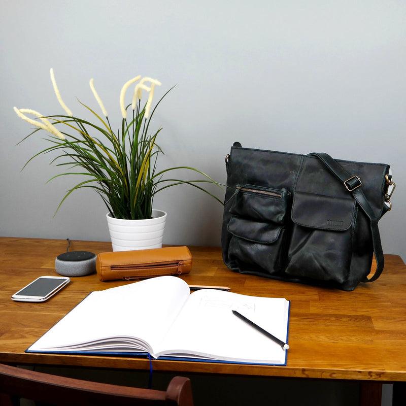 Leconi Schultertasche Umhängetasche Ledertasche Leder grau LE0039 Riesige Rabatte