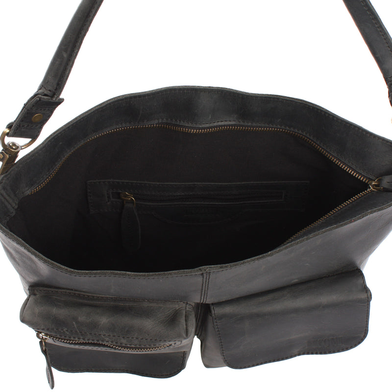 Leconi Schultertasche Umhängetasche Ledertasche Leder grau LE0039 Riesige Rabatte