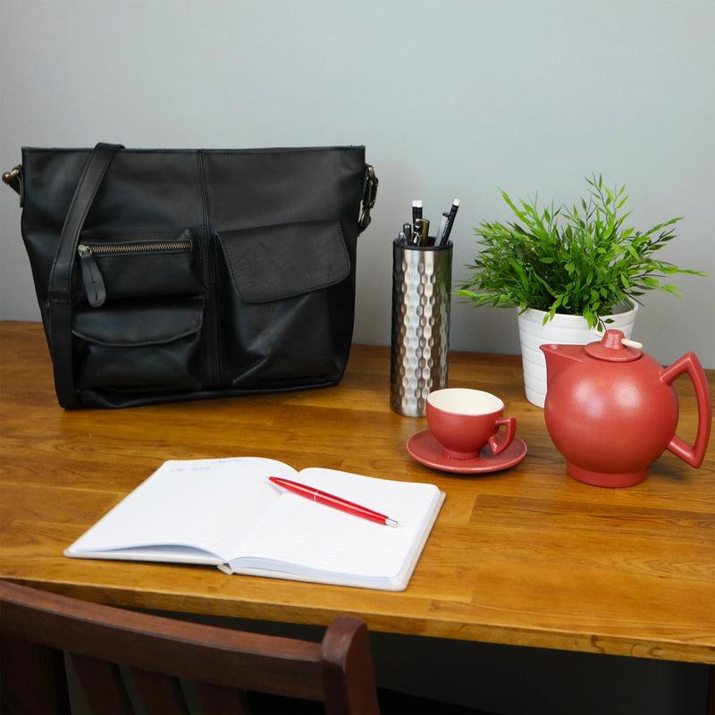 Leconi Schultertasche Umhängetasche Ledertasche Leder schwarz LE0039 Clearance-Verkauf