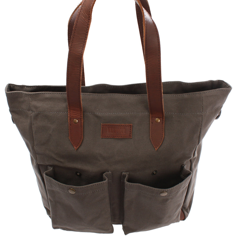 Leconi Shopper Beuteltasche Damentasche Canvas Leder grau LE0040 Fabrikladen