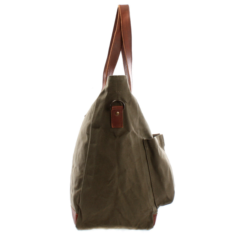 Leconi Shopper Beuteltasche Damentasche Canvas Leder grün LE0040 Begrenzt auf 3 Tage