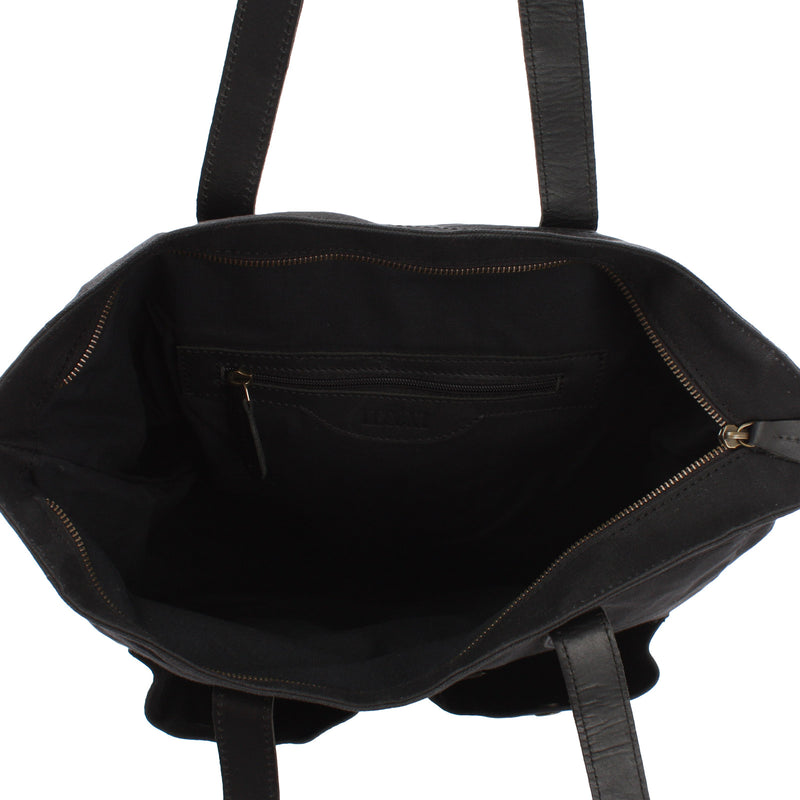 Leconi Shopper Beuteltasche Damentasche Canvas Leder schwarz LE0040 Speichern exportieren