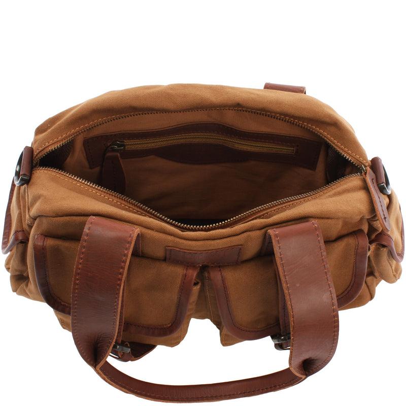 Leconi Henkeltasche Schultertasche Canvas Leder cognac LE0042 Black Friday Preise