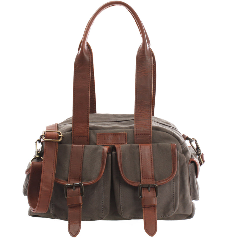 Leconi Schultertasche Damentasche Canvas Leder grau LE0042