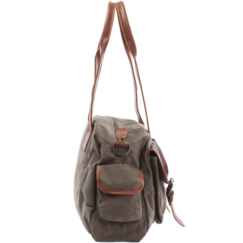 Leconi Schultertasche Damentasche Canvas Leder grau LE0042 Im Verkauf