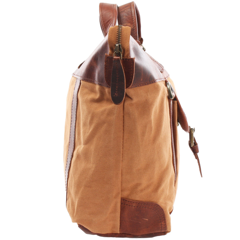 Leconi Henkeltasche Damentasche Canvas Leder cognac LE0043 zollfrei