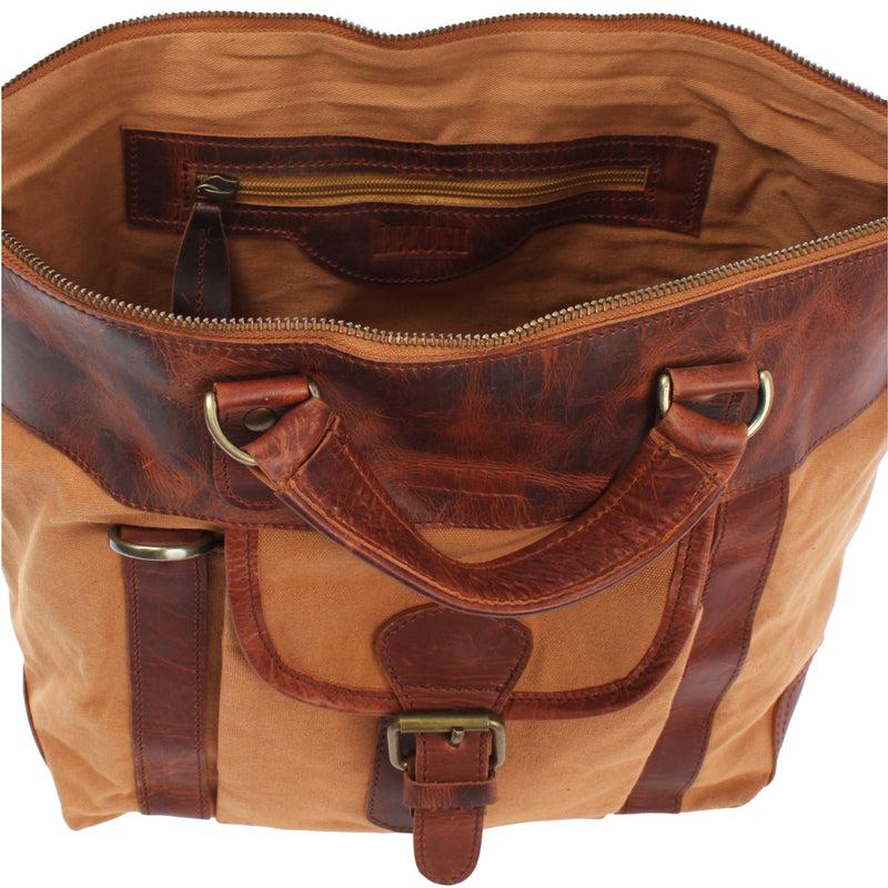 Leconi Henkeltasche Damentasche Canvas Leder cognac LE0043 zollfrei