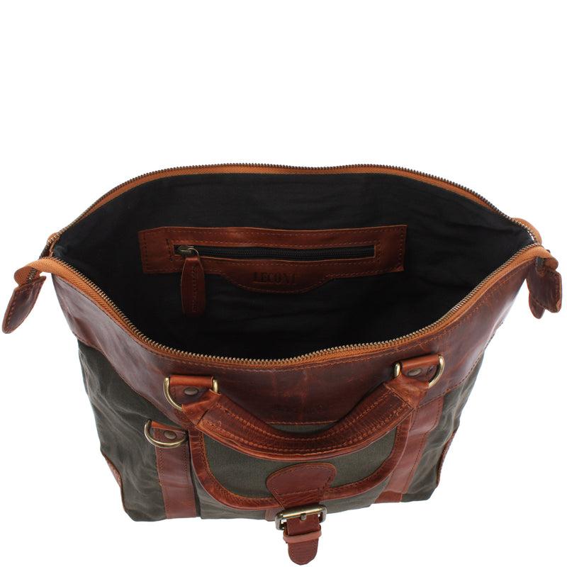 Leconi Henkeltasche Damentasche Canvas Leder grün LE0043 50% Rabatt für begrenzte Zeit