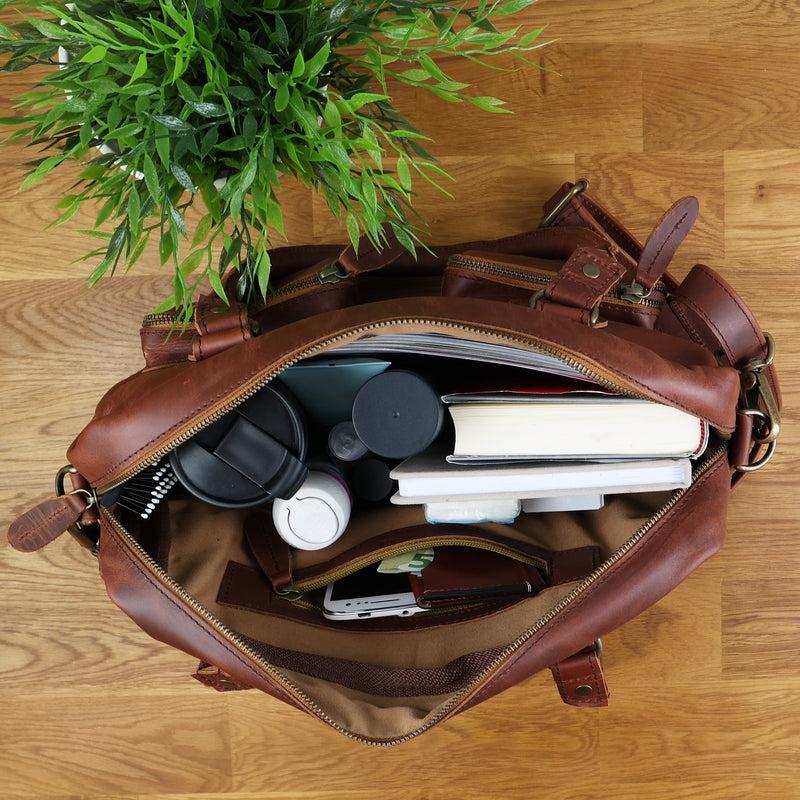Leconi Schultertasche Handtasche Henkeltasche Damen Leder braun LE0046 Rabatte dieses Monats