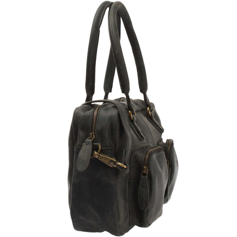 Leconi Schultertasche Handtasche Henkeltasche Damen Leder grau LE0046 2025