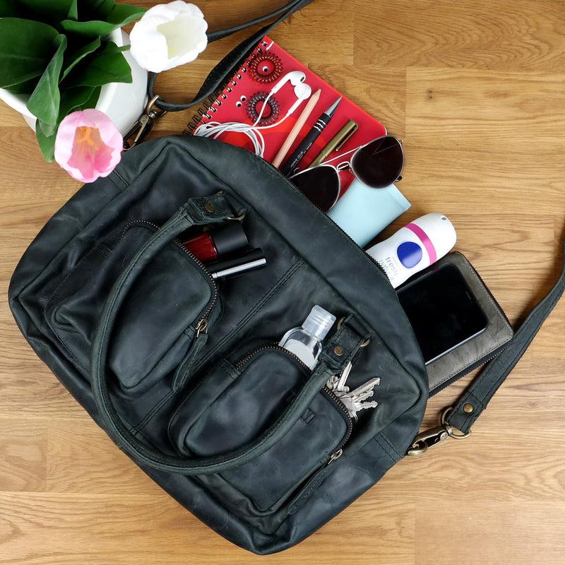 Leconi Schultertasche Handtasche Henkeltasche Damen Leder grau LE0046 2025