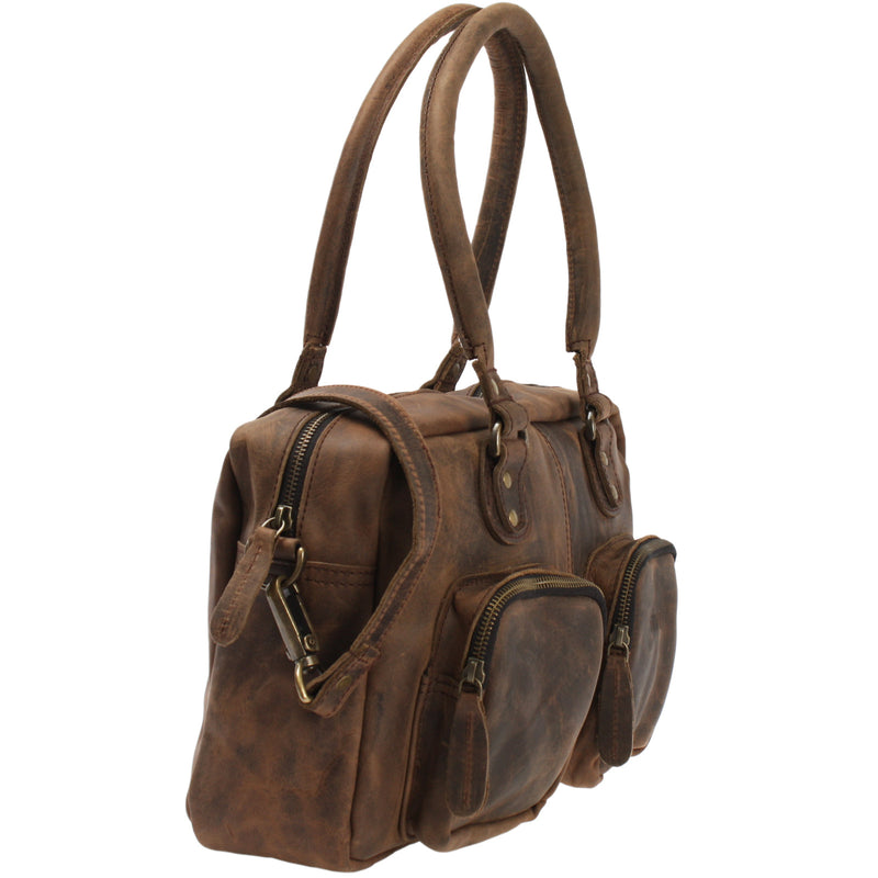Leconi Schultertasche Handtasche Henkeltasche Damen Leder schlamm LE0046 Online