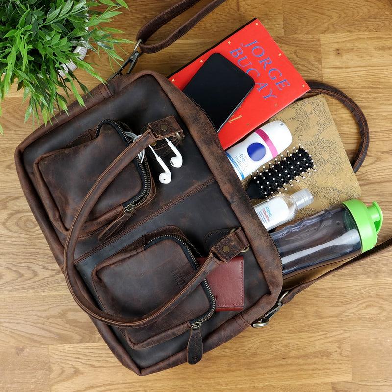 Leconi Schultertasche Handtasche Henkeltasche Damen Leder schlamm LE0046 Online