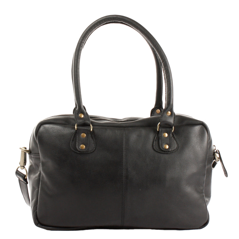 Leconi Schultertasche Handtasche Henkeltasche Damen Leder schwarz LE0046 Outlet