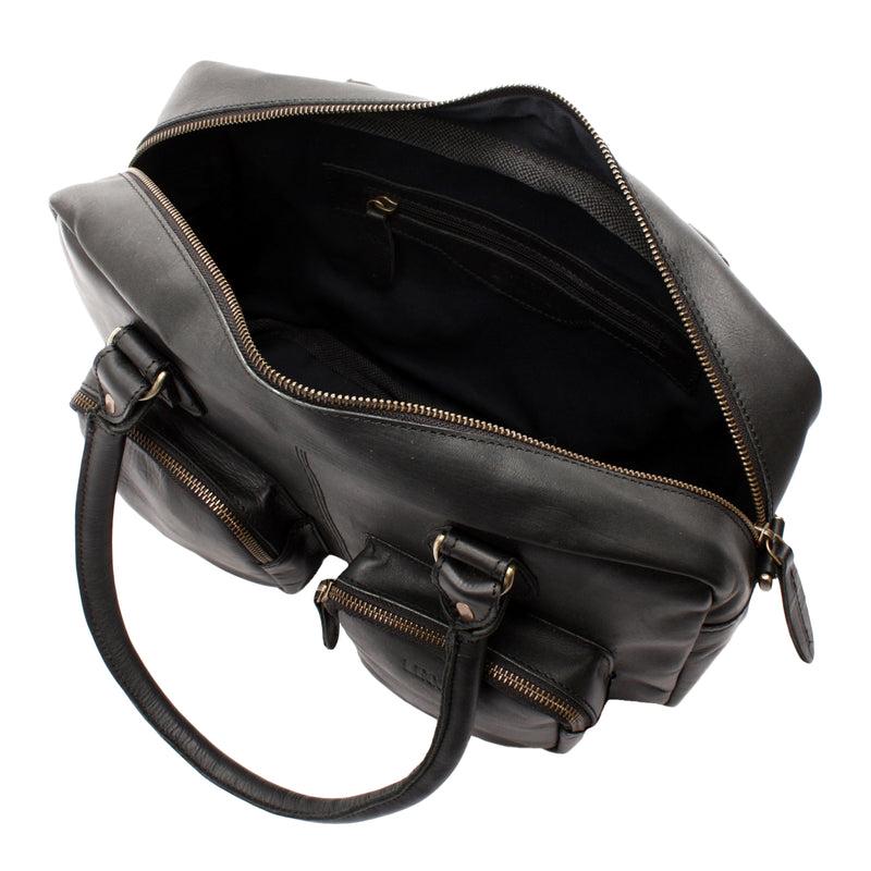 Leconi Schultertasche Handtasche Henkeltasche Damen Leder schwarz LE0046 Outlet