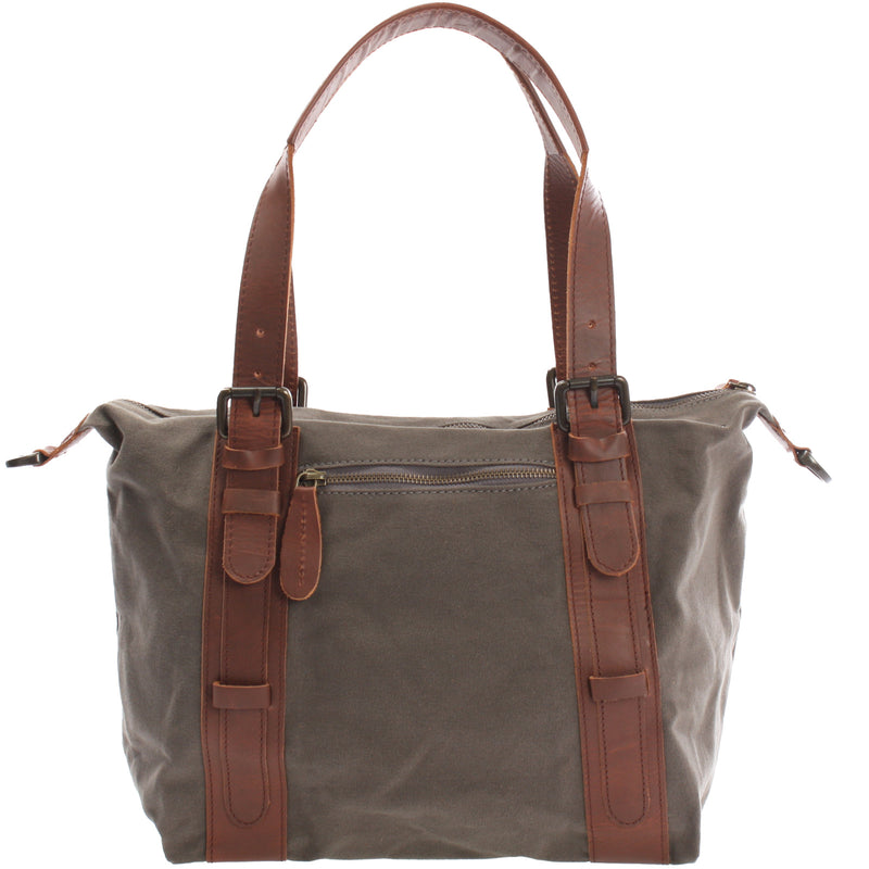Leconi Schultertasche Henkeltasche Handtasche Leder Canvas grau LE0049 Auslauf