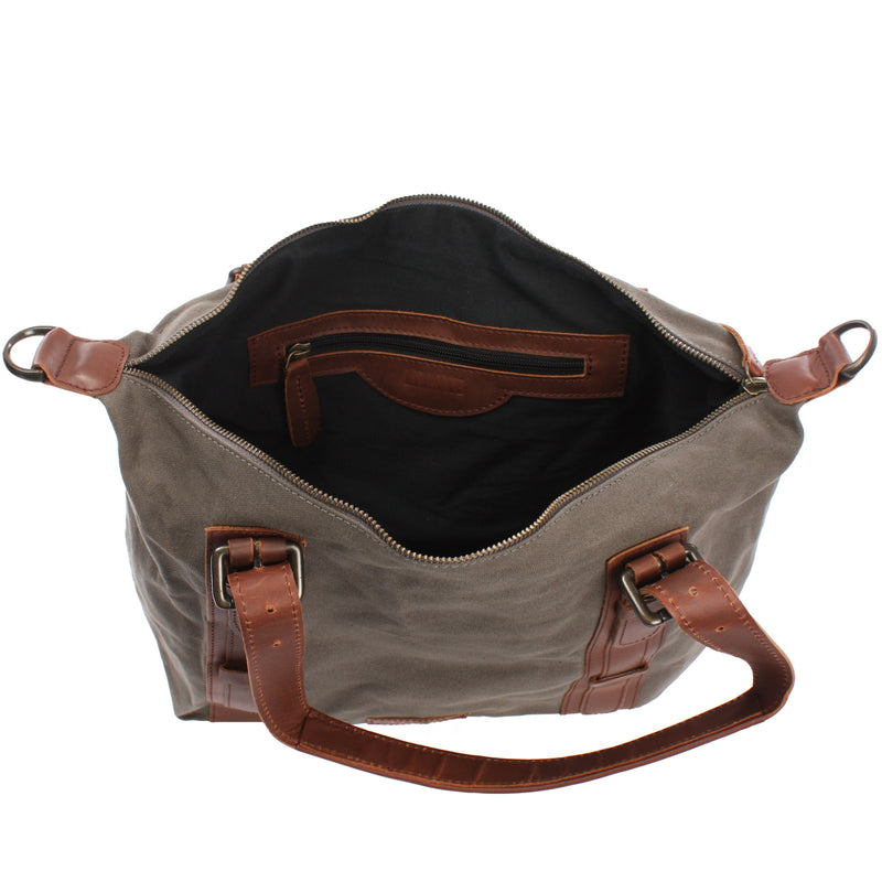 Leconi Schultertasche Henkeltasche Handtasche Leder Canvas grau LE0049 Auslauf