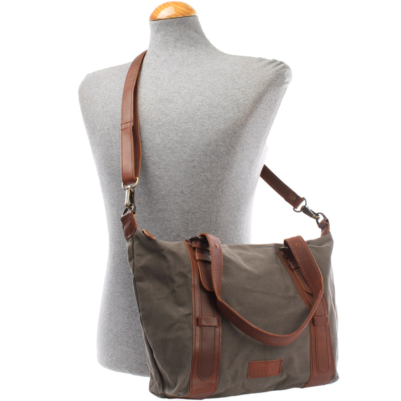 Leconi Schultertasche Henkeltasche Handtasche Leder Canvas grau LE0049 Auslauf