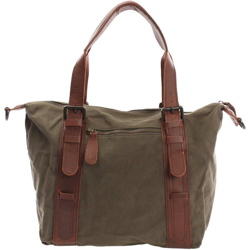 Leconi Schultertasche Henkeltasche Handtasche Leder Canvas grün LE0049 Verkauf