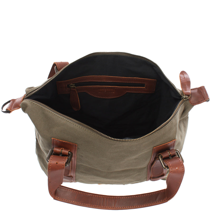 Leconi Schultertasche Henkeltasche Handtasche Leder Canvas grün LE0049 Verkauf