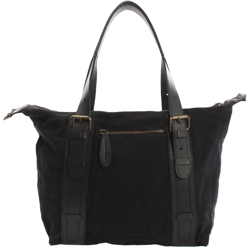 Leconi Schultertasche Henkeltasche Handtasche Leder Canvas schwarz LE0049 Angebote