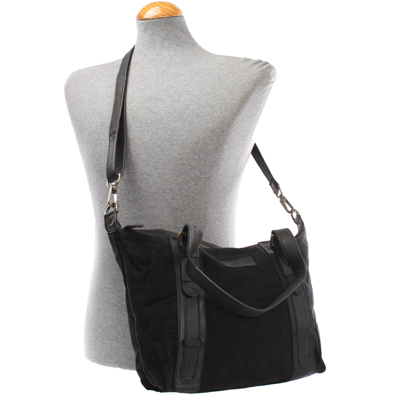 Leconi Schultertasche Henkeltasche Handtasche Leder Canvas schwarz LE0049 Angebote