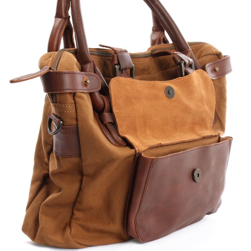 Leconi Schultertasche Henkeltasche Damentasche Handtasche Leder Canvas cognac LE0050 Hotsell