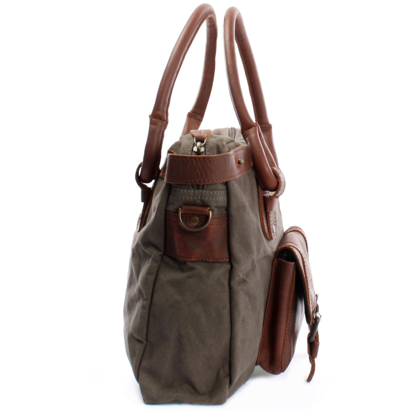 Leconi Schultertasche Henkeltasche Damentasche Handtasche Leder Canvas grau LE0050 im Angebot