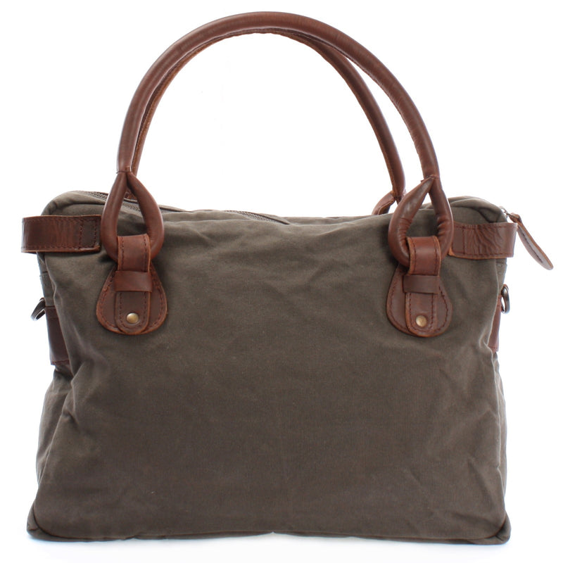 Leconi Schultertasche Henkeltasche Damentasche Handtasche Leder Canvas grau LE0050 im Angebot