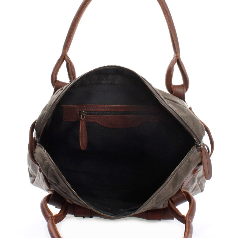 Leconi Schultertasche Henkeltasche Damentasche Handtasche Leder Canvas grau LE0050 im Angebot