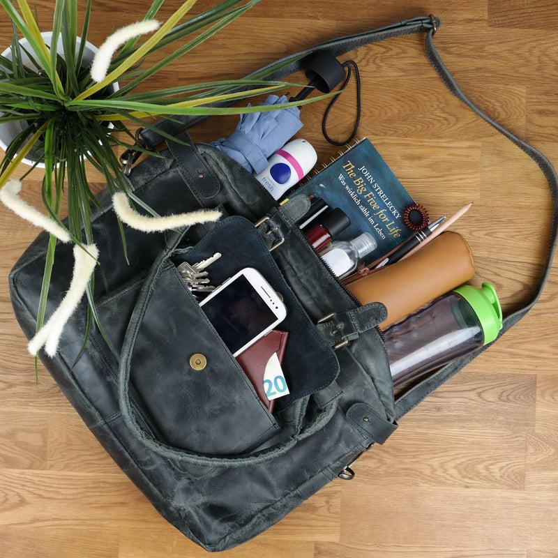 Leconi Schultertasche Henkeltasche Damentasche Handtasche Leder grau LE0050 Günstiger Verkauf