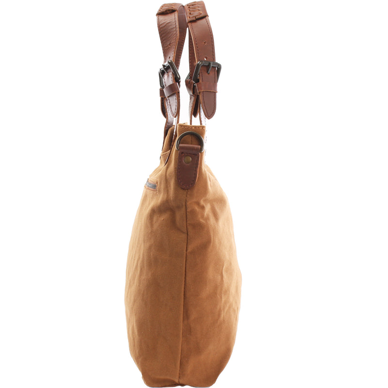 Leconi Schultertasche Umhängetasche Henkeltasche Shopper Damentasche Canvas Leder cognac LE0054 Kostenloser Versand