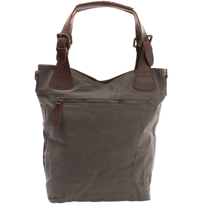 Leconi Schultertasche Umhängetasche Henkeltasche Shopper Damentasche Canvas Leder grau LE0054 Limitierter Zeitrabatt