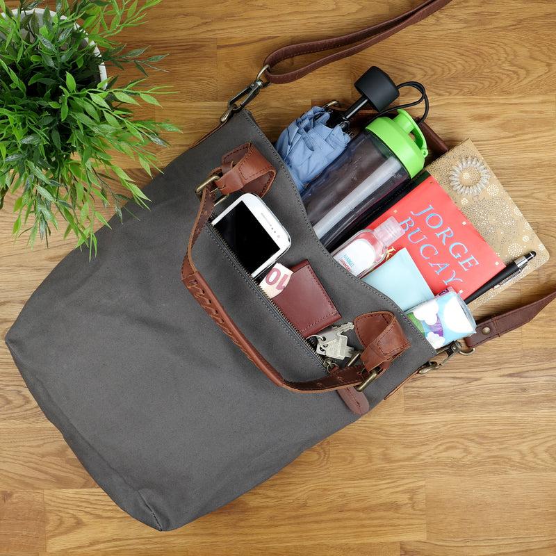 Leconi Schultertasche Umhängetasche Henkeltasche Shopper Damentasche Canvas Leder grau LE0054 Limitierter Zeitrabatt