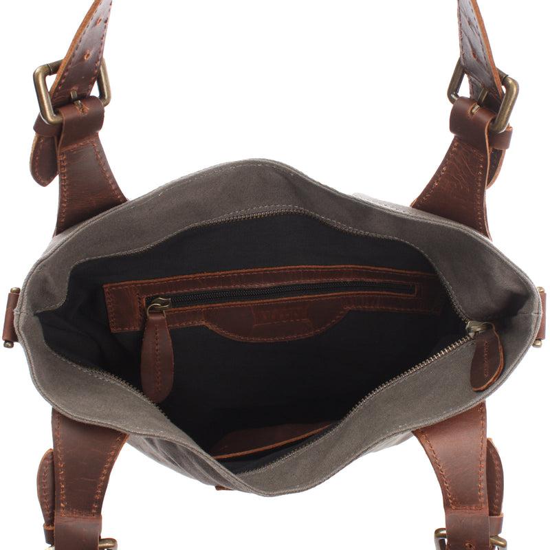 Leconi Schultertasche Umhängetasche Henkeltasche Shopper Damentasche Canvas Leder grau LE0054 Limitierter Zeitrabatt
