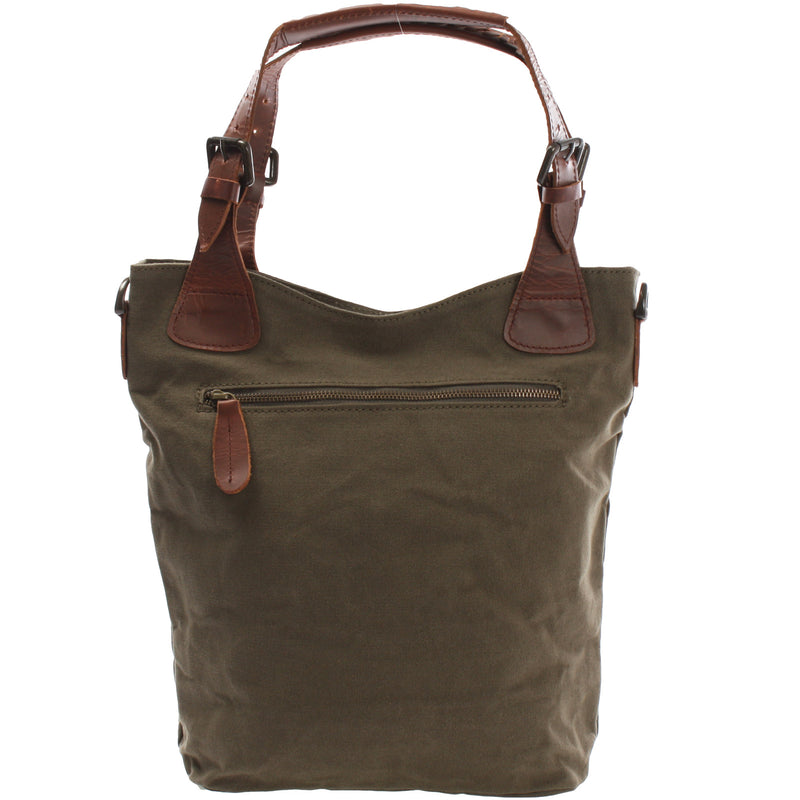 Leconi Schultertasche Umhängetasche Henkeltasche Shopper Damentasche Canvas Leder grün LE0054 Fabrik Onlineshop